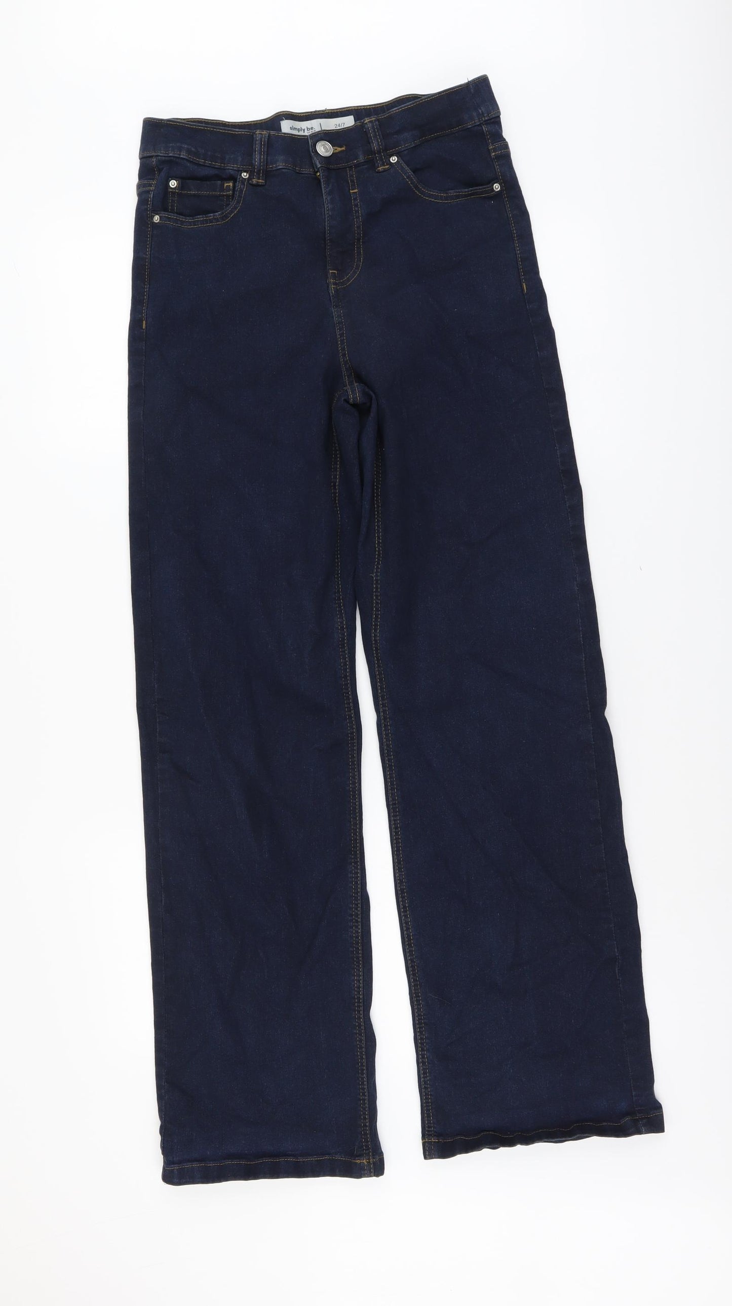 Simply Be Womens Blue Cotton Bootcut Jeans Size 12 L31 in Regular Button