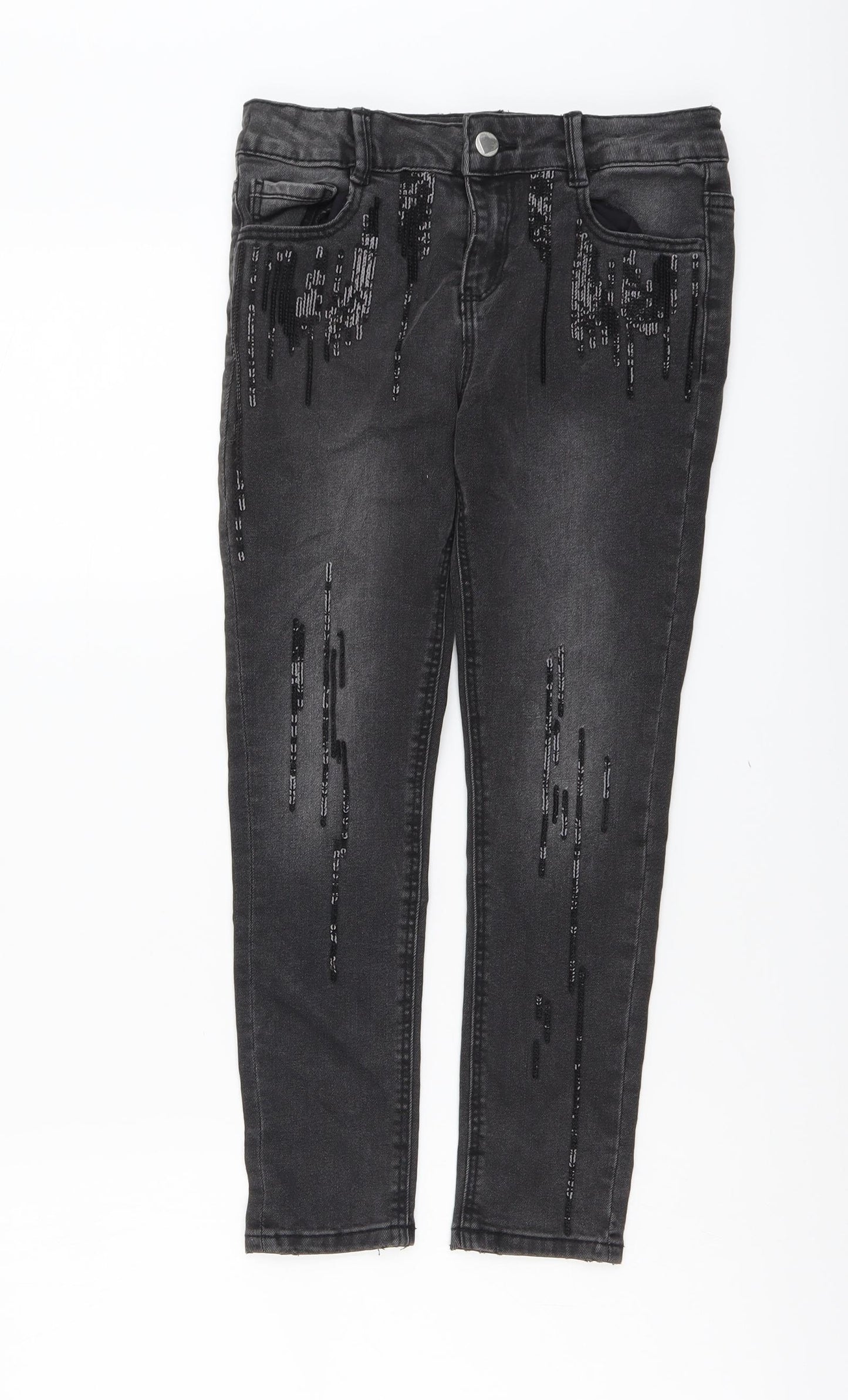 George Girls Grey Cotton Straight Jeans Size 8-9 Years Regular Button