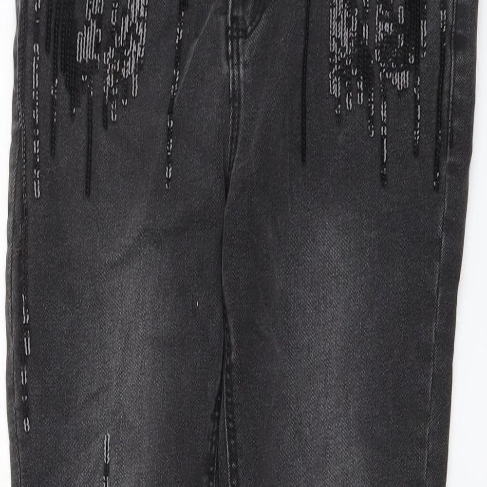 George Girls Grey Cotton Straight Jeans Size 8-9 Years Regular Button