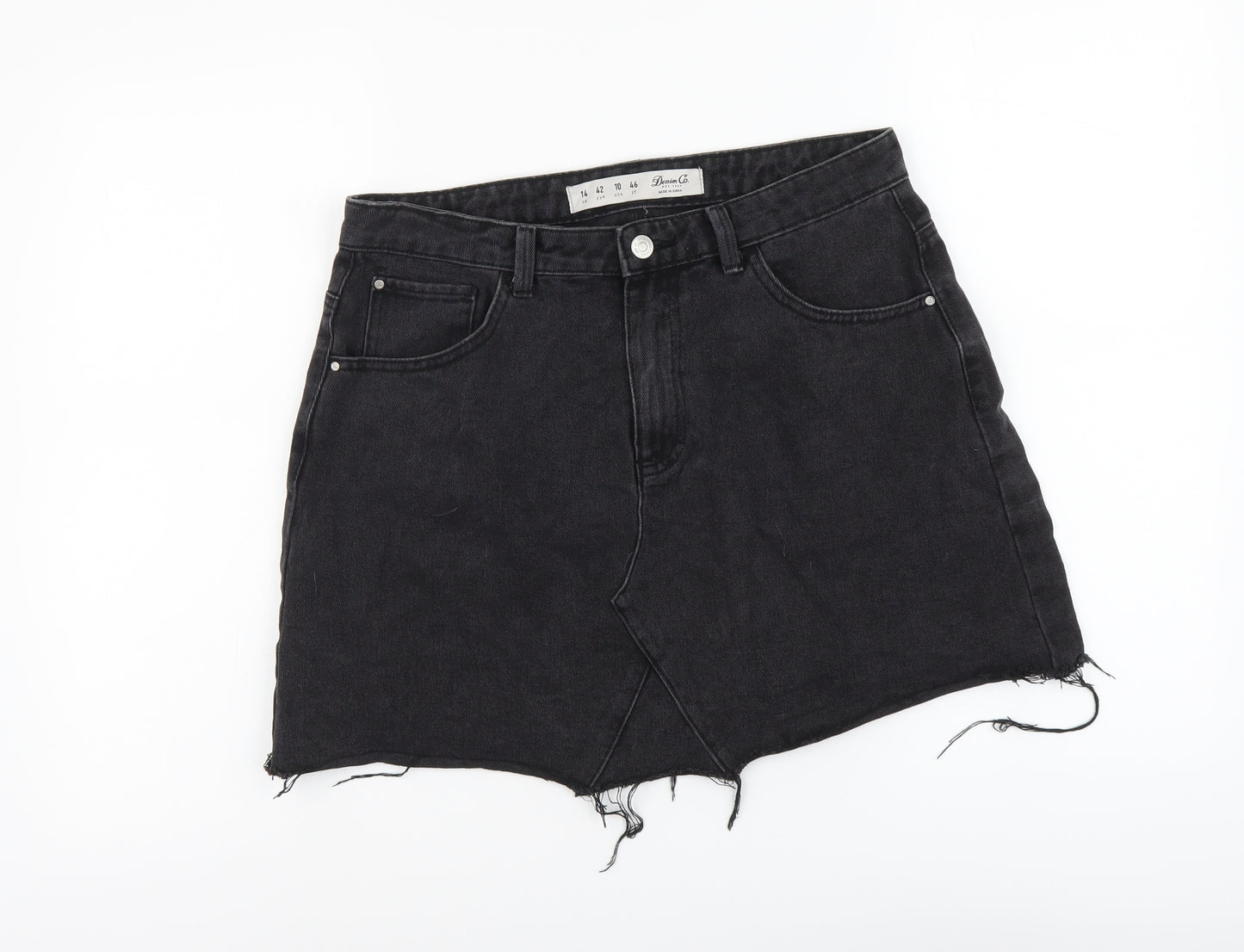 Denim & Co. Womens Grey Cotton Mini Skirt Size 14 Button
