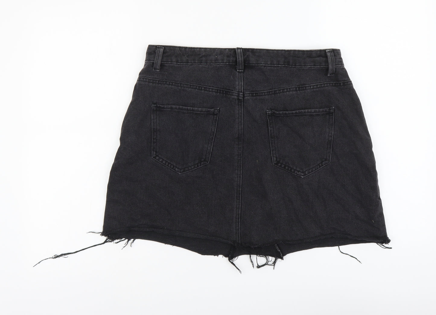 Denim & Co. Womens Grey Cotton Mini Skirt Size 14 Button