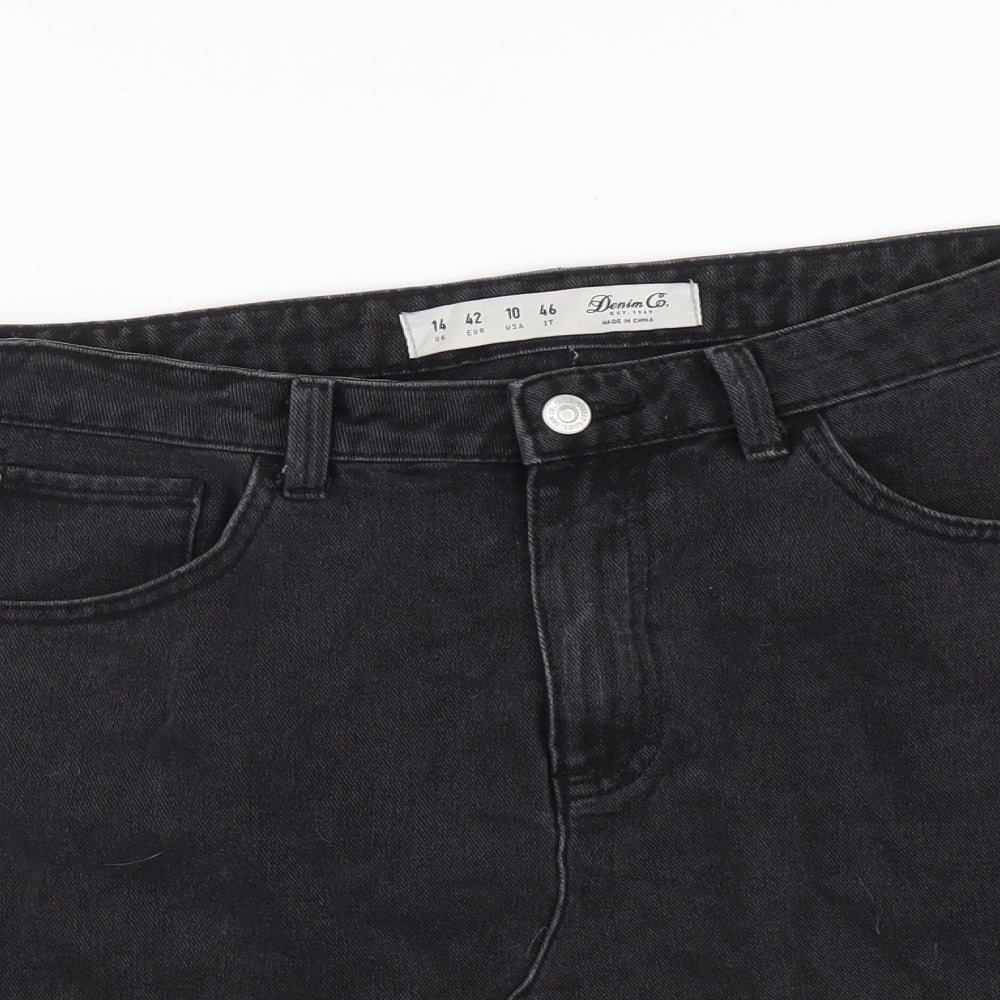 Denim & Co. Womens Grey Cotton Mini Skirt Size 14 Button