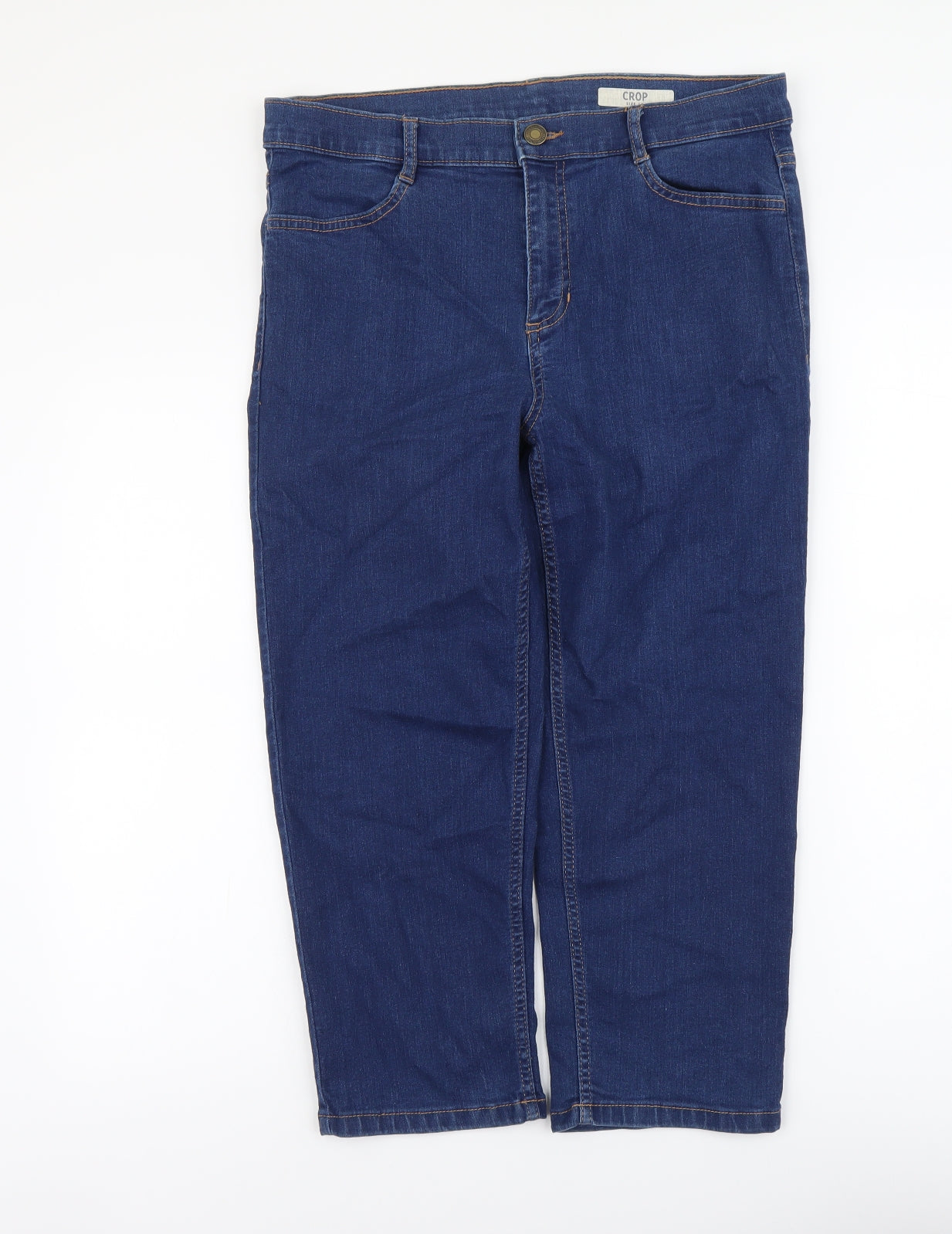Marks and Spencer Womens Blue Cotton Cropped Jeans Size 14 L22 in Regular Button