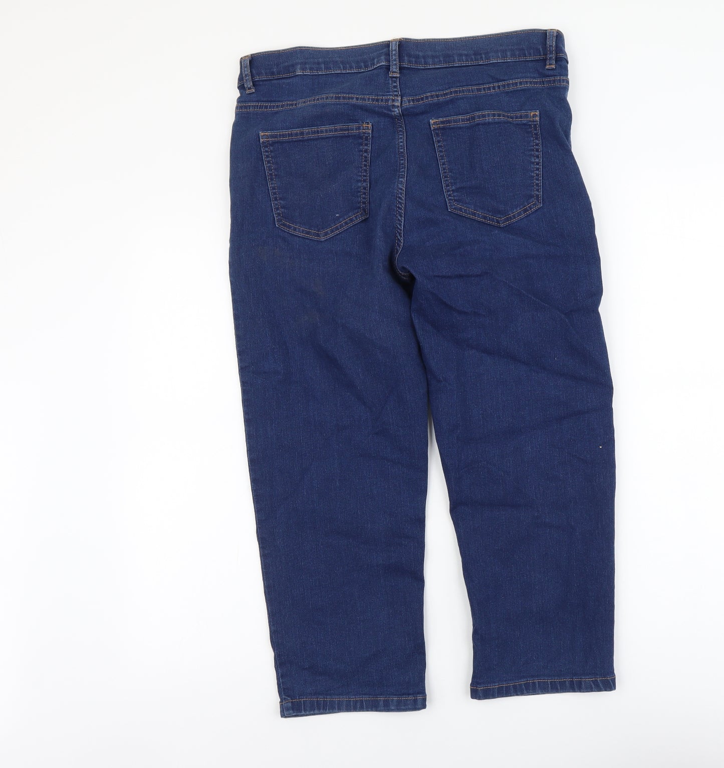 Marks and Spencer Womens Blue Cotton Cropped Jeans Size 14 L22 in Regular Button