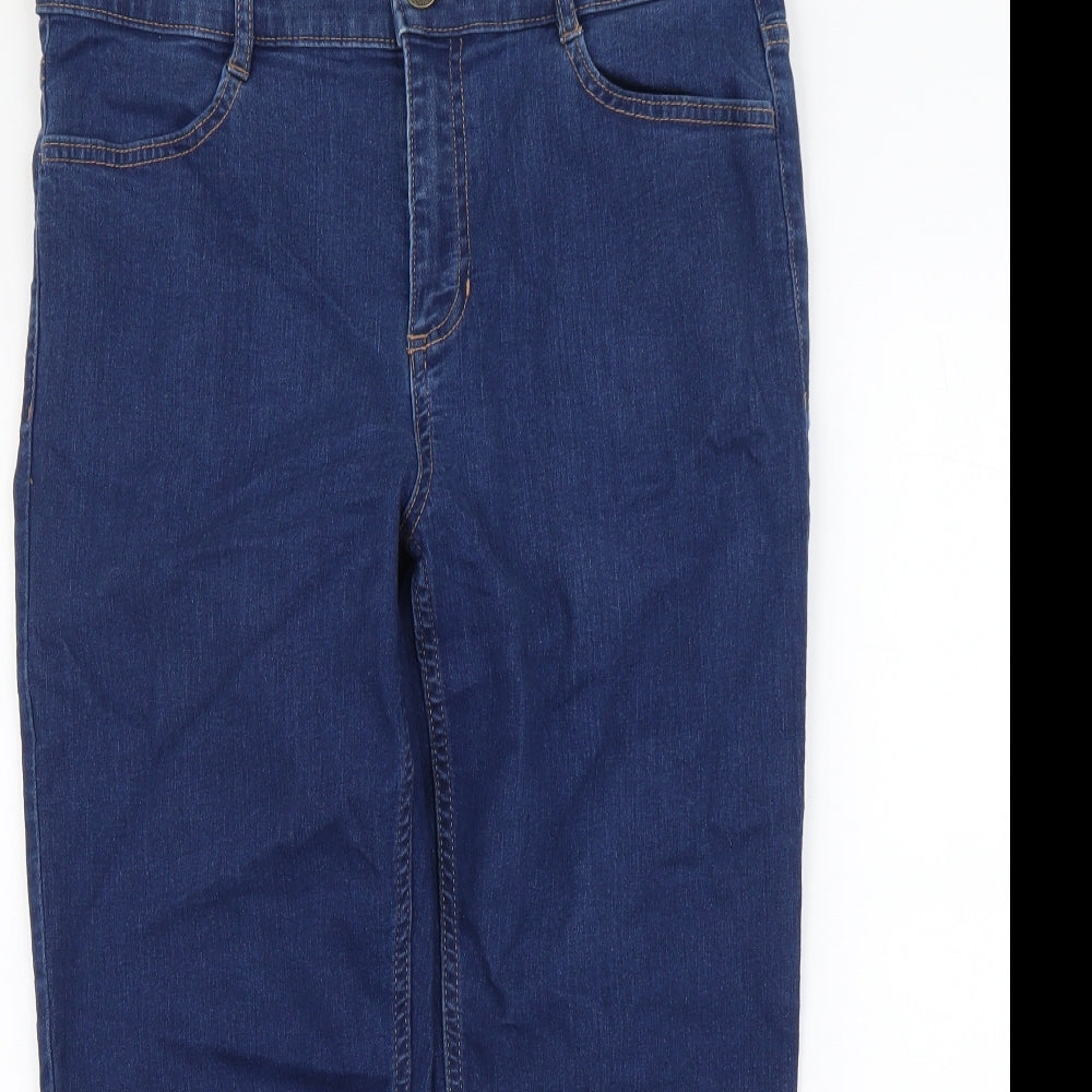 Marks and Spencer Womens Blue Cotton Cropped Jeans Size 14 L22 in Regular Button