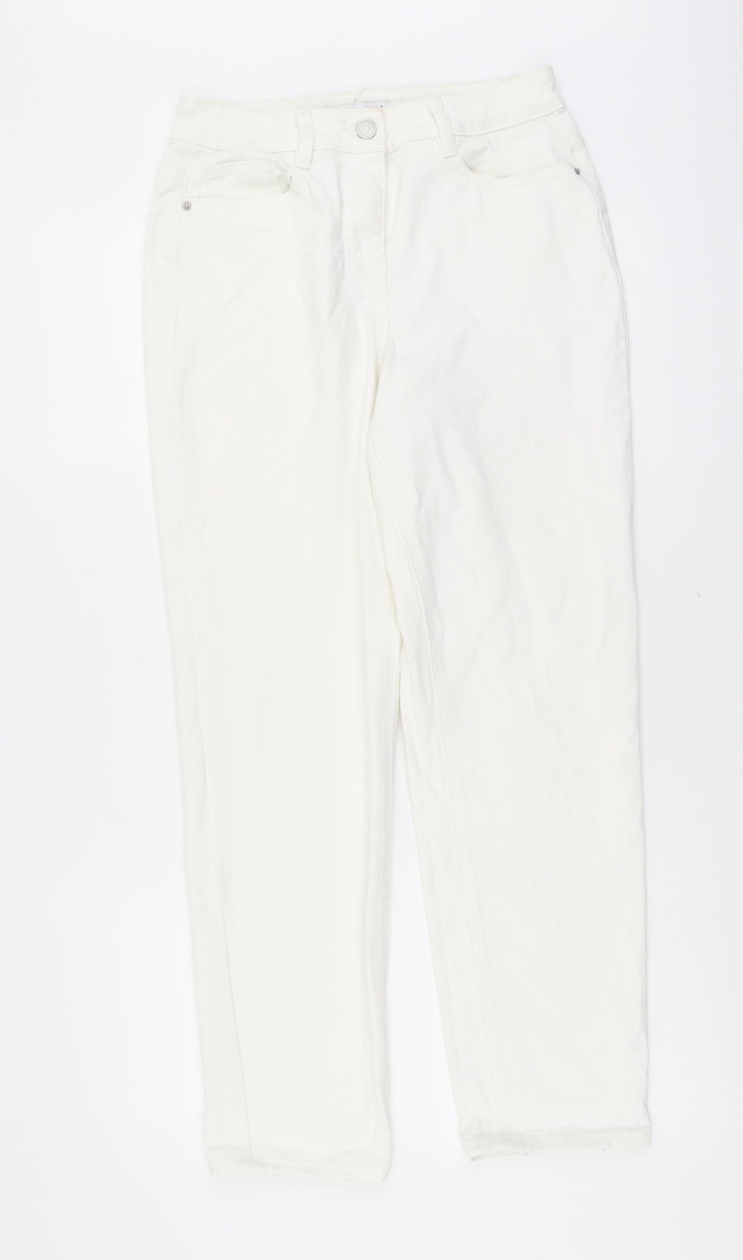 NEXT Womens White Cotton Straight Jeans Size 8 L28 in Regular Button