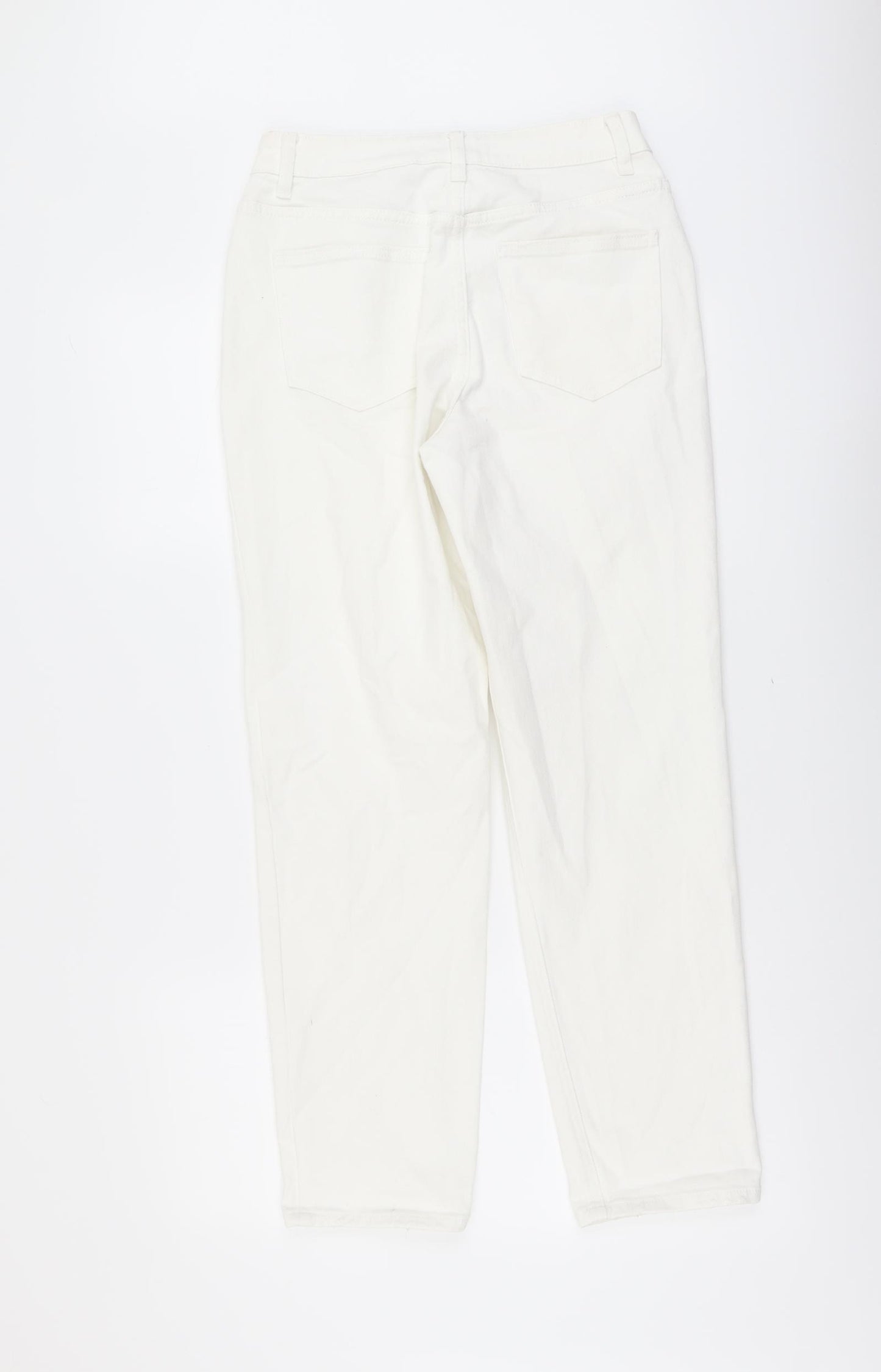 NEXT Womens White Cotton Straight Jeans Size 8 L28 in Regular Button