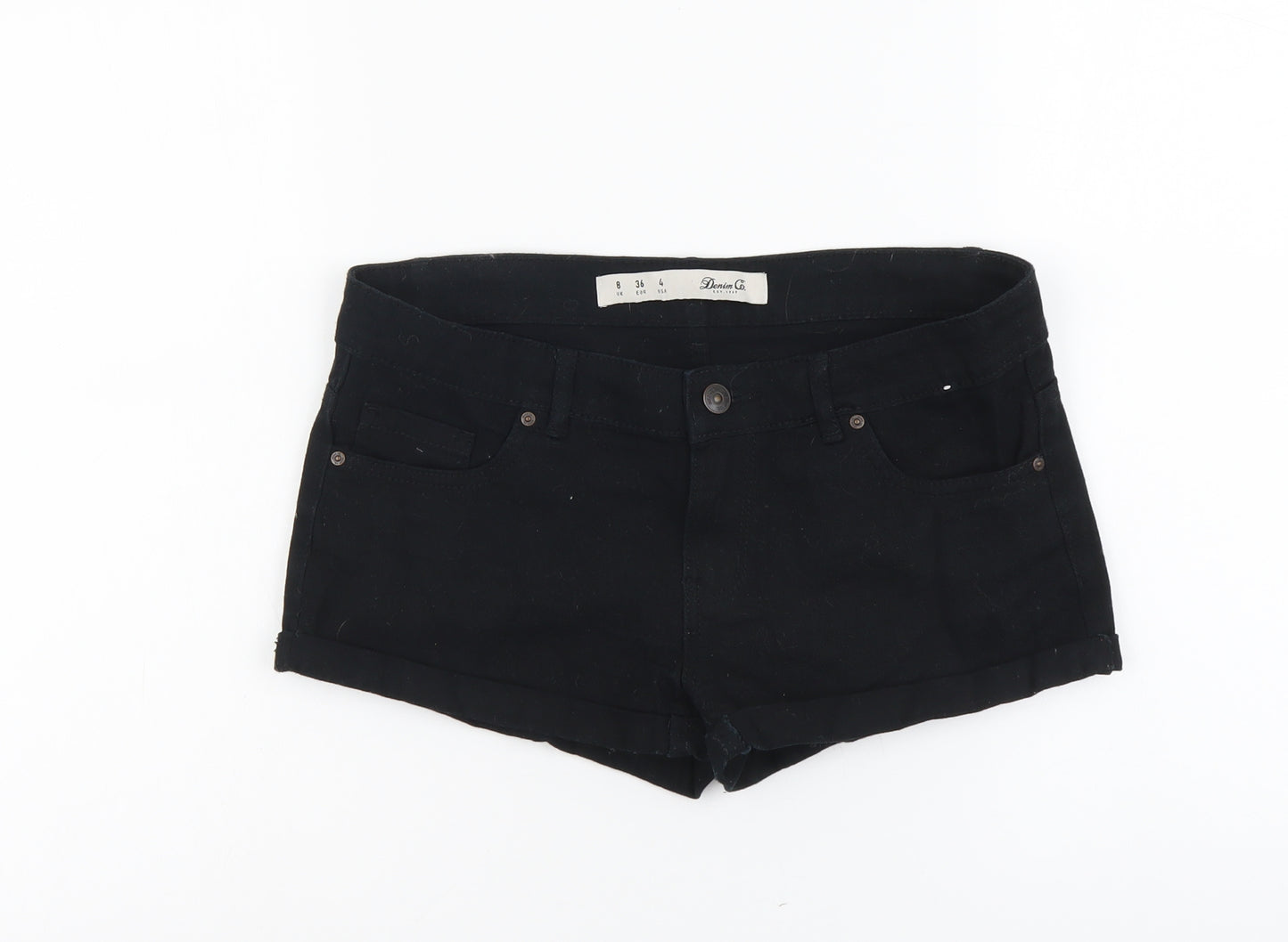 Denim & Co. Womens Black Cotton Hot Pants Shorts Size 8 L3 in Regular Button