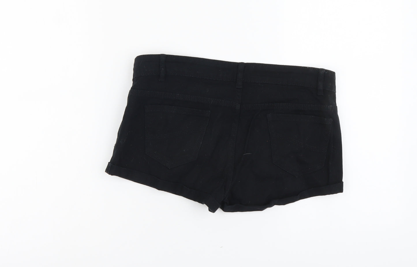 Denim & Co. Womens Black Cotton Hot Pants Shorts Size 8 L3 in Regular Button
