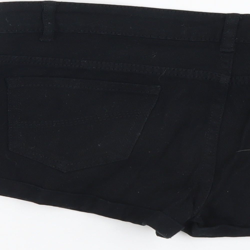 Denim & Co. Womens Black Cotton Hot Pants Shorts Size 8 L3 in Regular Button