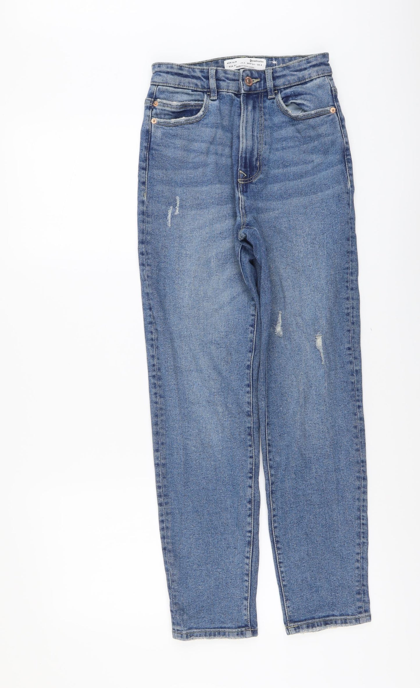 Stradivarius Womens Blue Cotton Mom Jeans Size 6 L27 in Regular Button