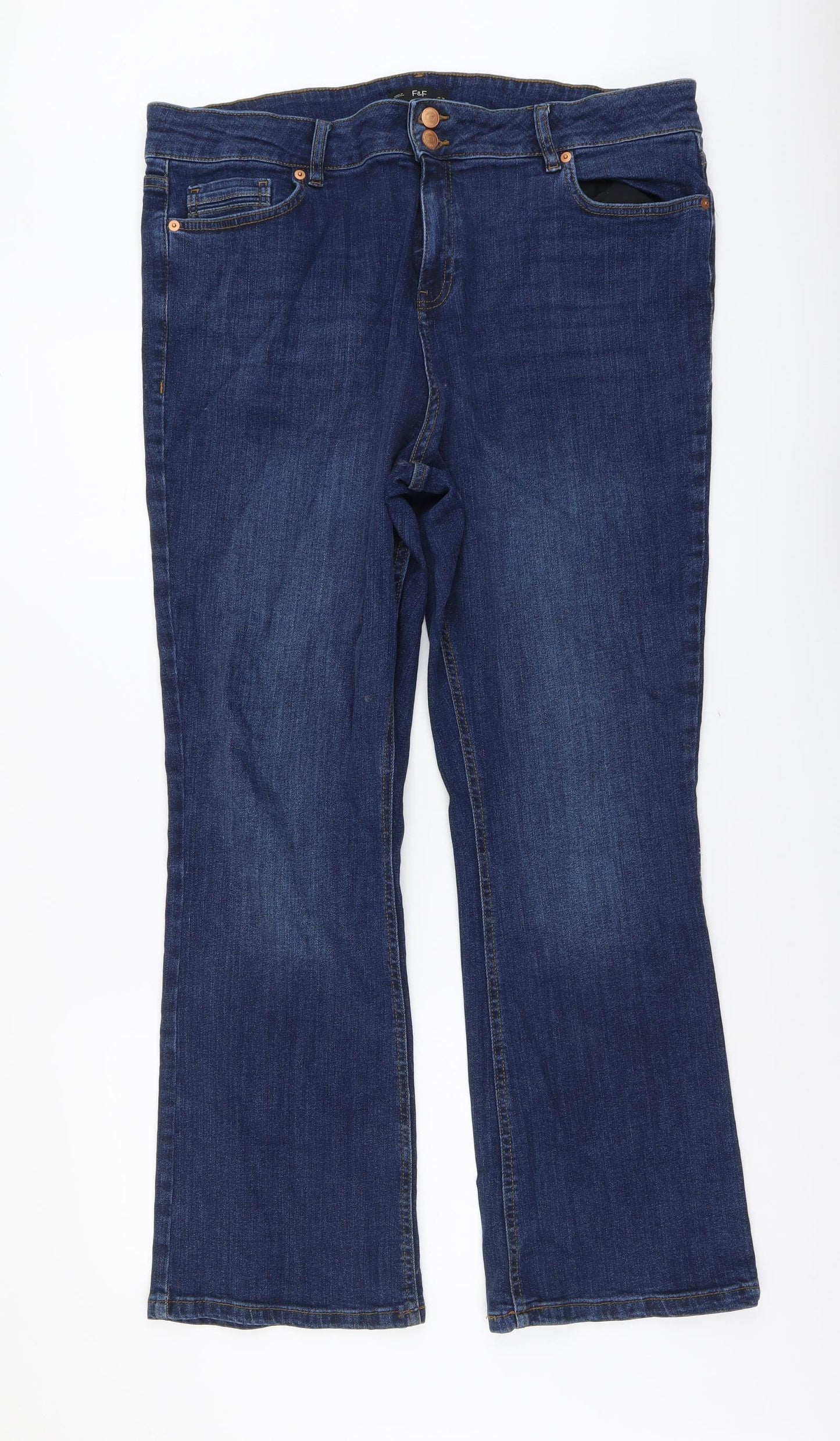 F&F Womens Blue Cotton Wide-Leg Jeans Size 18 L30 in Regular Button