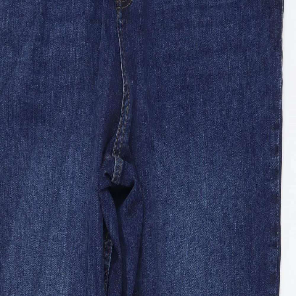 F&F Womens Blue Cotton Wide-Leg Jeans Size 18 L30 in Regular Button