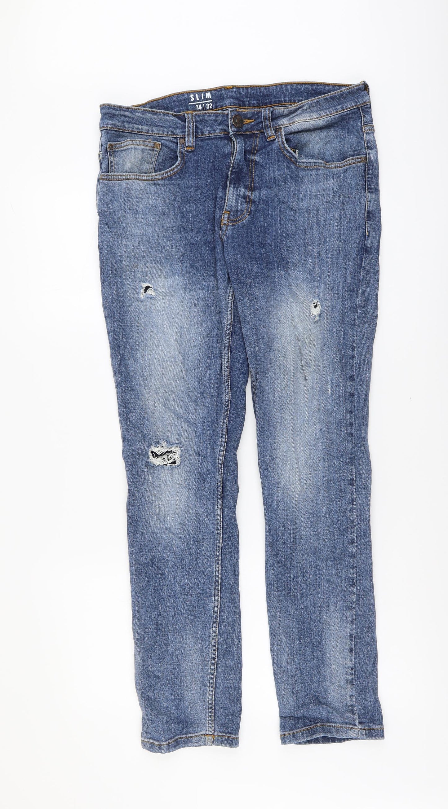 George Mens Blue Cotton Skinny Jeans Size 34 in L32 in Regular Button