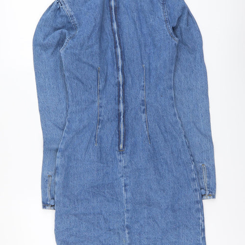 ASOS Womens Blue Cotton Bodycon Size 6 Square Neck Zip