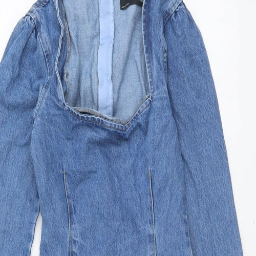 ASOS Womens Blue Cotton Bodycon Size 6 Square Neck Zip
