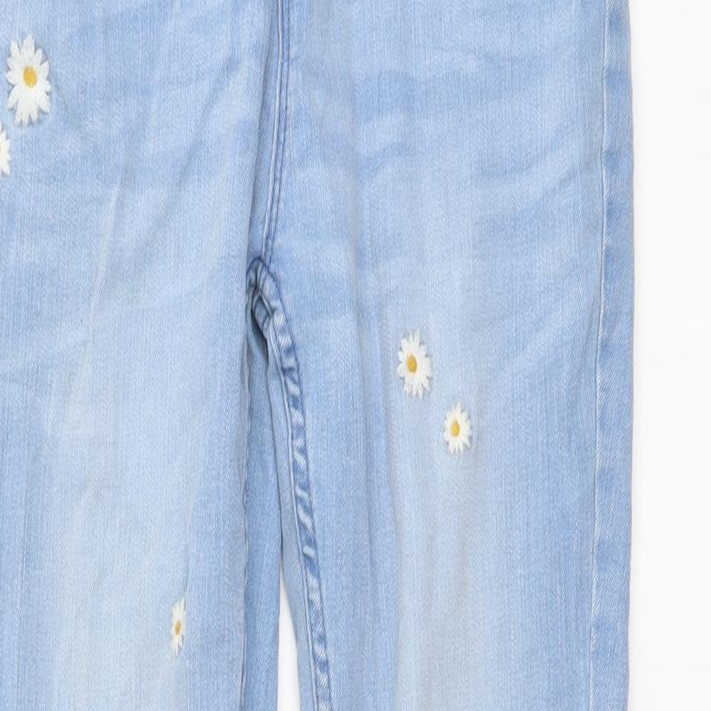 Marks and Spencer Girls Blue Cotton Straight Jeans Size 11-12 Years Regular Button