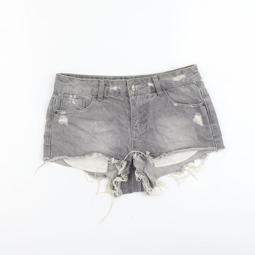 Denim & Co. Womens Grey Cotton Hot Pants Shorts Size 6 L3 in Regular Button - Distressed