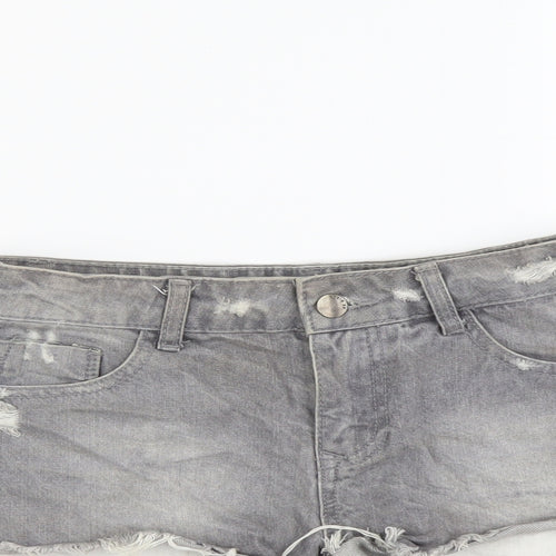 Denim & Co. Womens Grey Cotton Hot Pants Shorts Size 6 L3 in Regular Button - Distressed