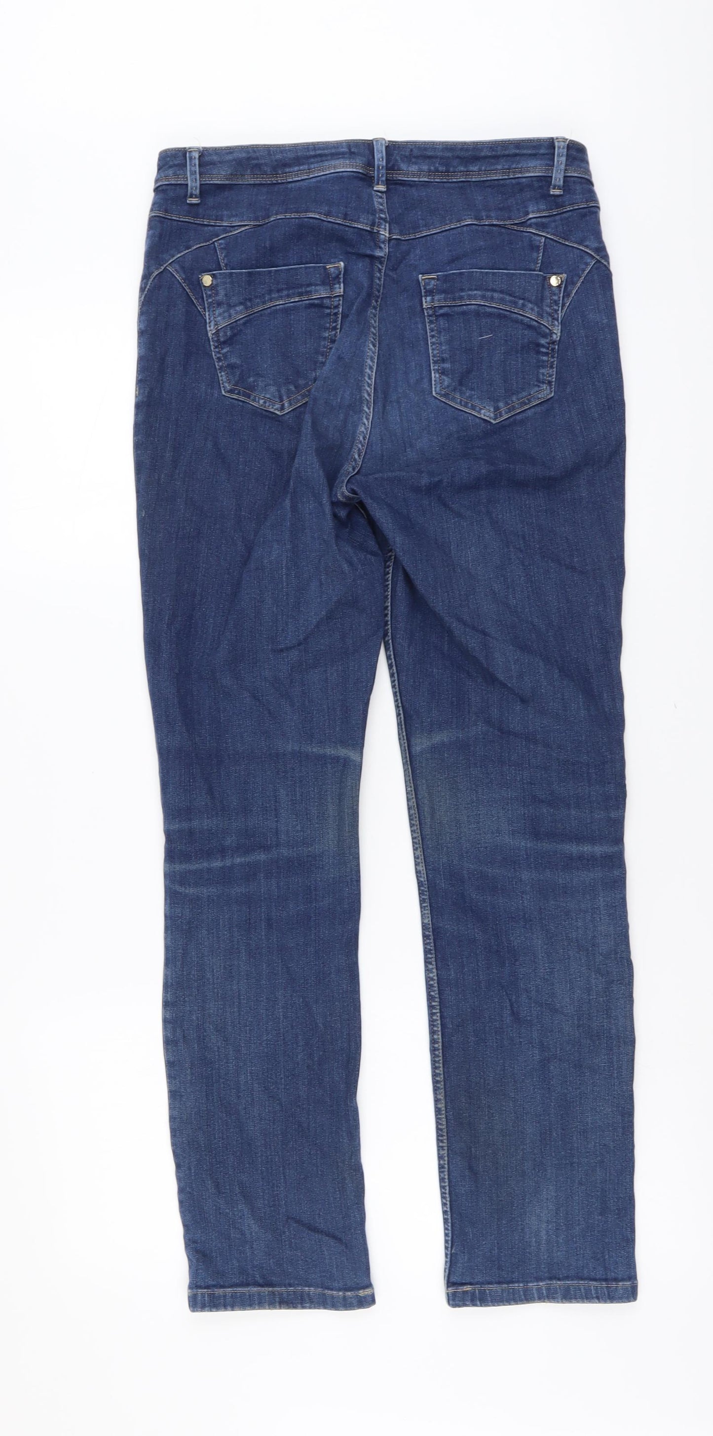 Marks and Spencer Womens Blue Cotton Straight Jeans Size 12 L28 in Slim Button