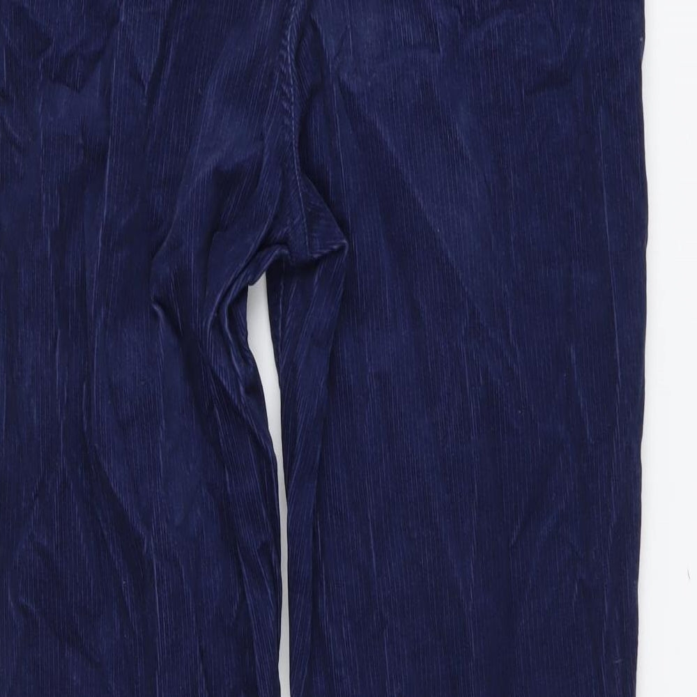 Land's End Womens Blue Cotton Trousers Size 14 L29 in Regular Button