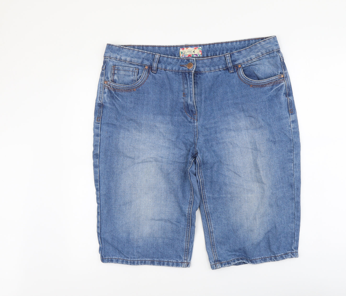 M&Co Womens Blue Cotton Chino Shorts Size 16 L14 in Regular Button