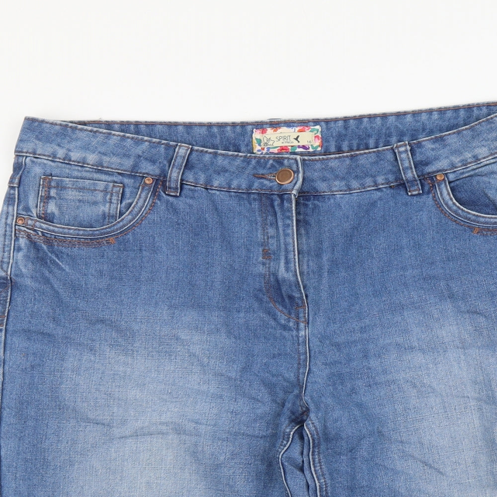 M&Co Womens Blue Cotton Chino Shorts Size 16 L14 in Regular Button