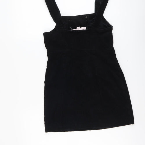 Miss Selfridge Womens Black Cotton Pinafore/Dungaree Dress Size 6 Square Neck Zip