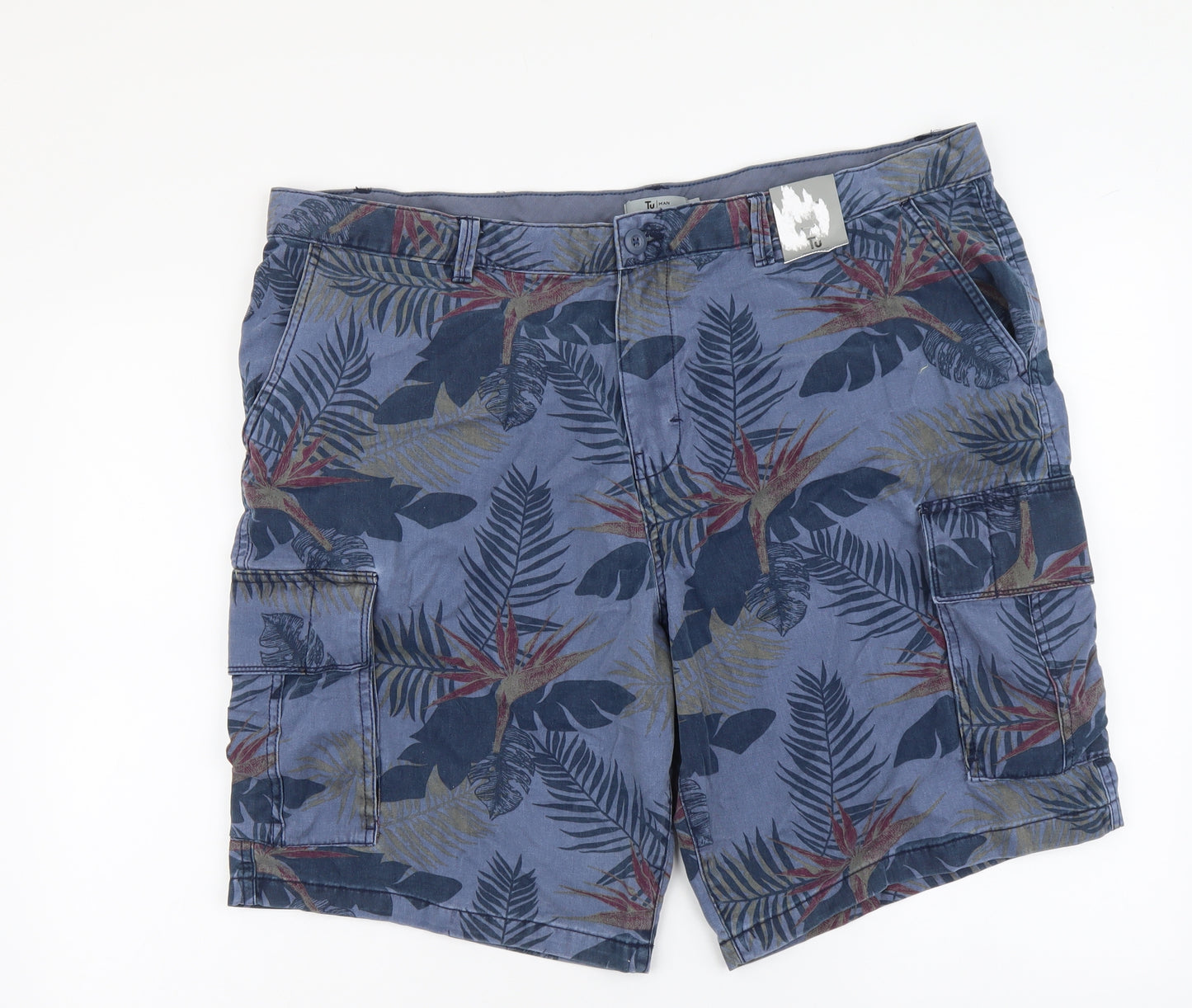 TU Mens Blue Floral Cotton Cargo Shorts Size 42 in L10 in Regular Button