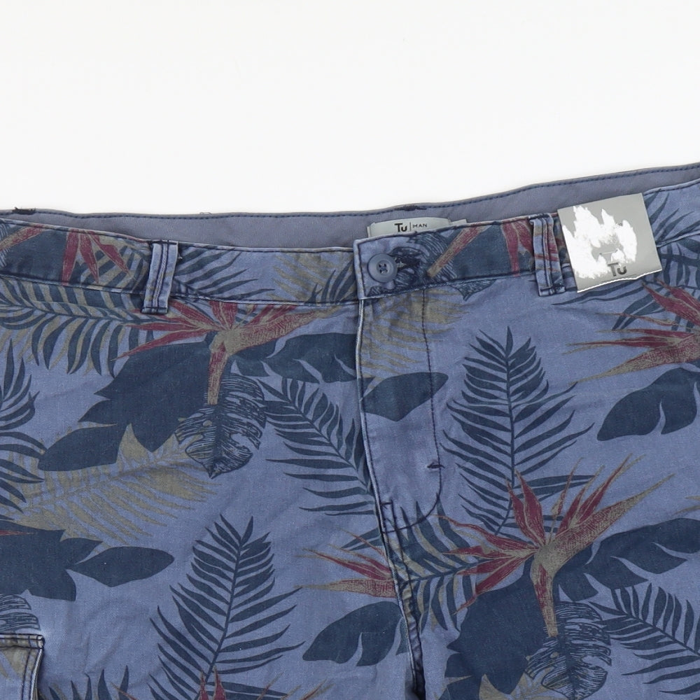 TU Mens Blue Floral Cotton Cargo Shorts Size 42 in L10 in Regular Button