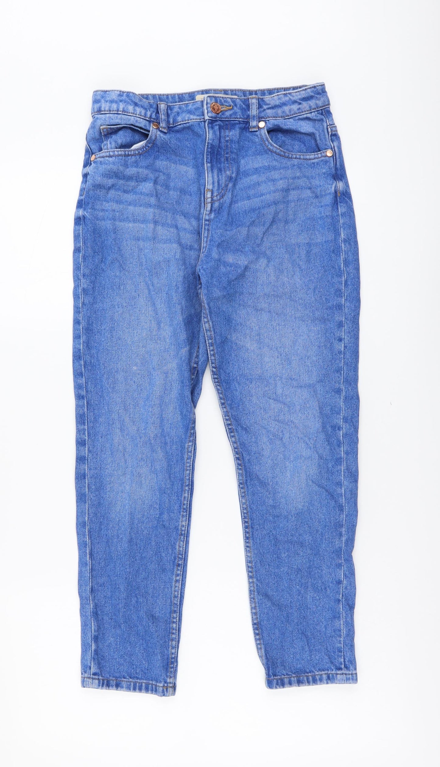Marks and Spencer Girls Beige Cotton Straight Jeans Size 11-12 Years Regular Button
