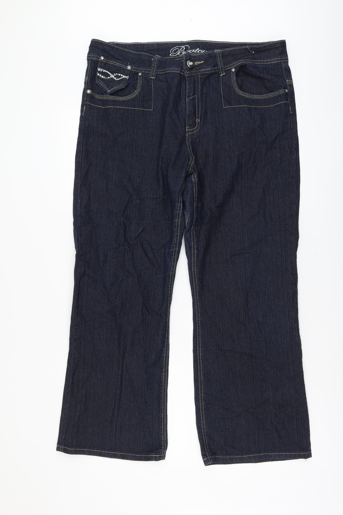 Bonmarché Womens Blue Cotton Bootcut Jeans Size 18 L28 in Regular Button