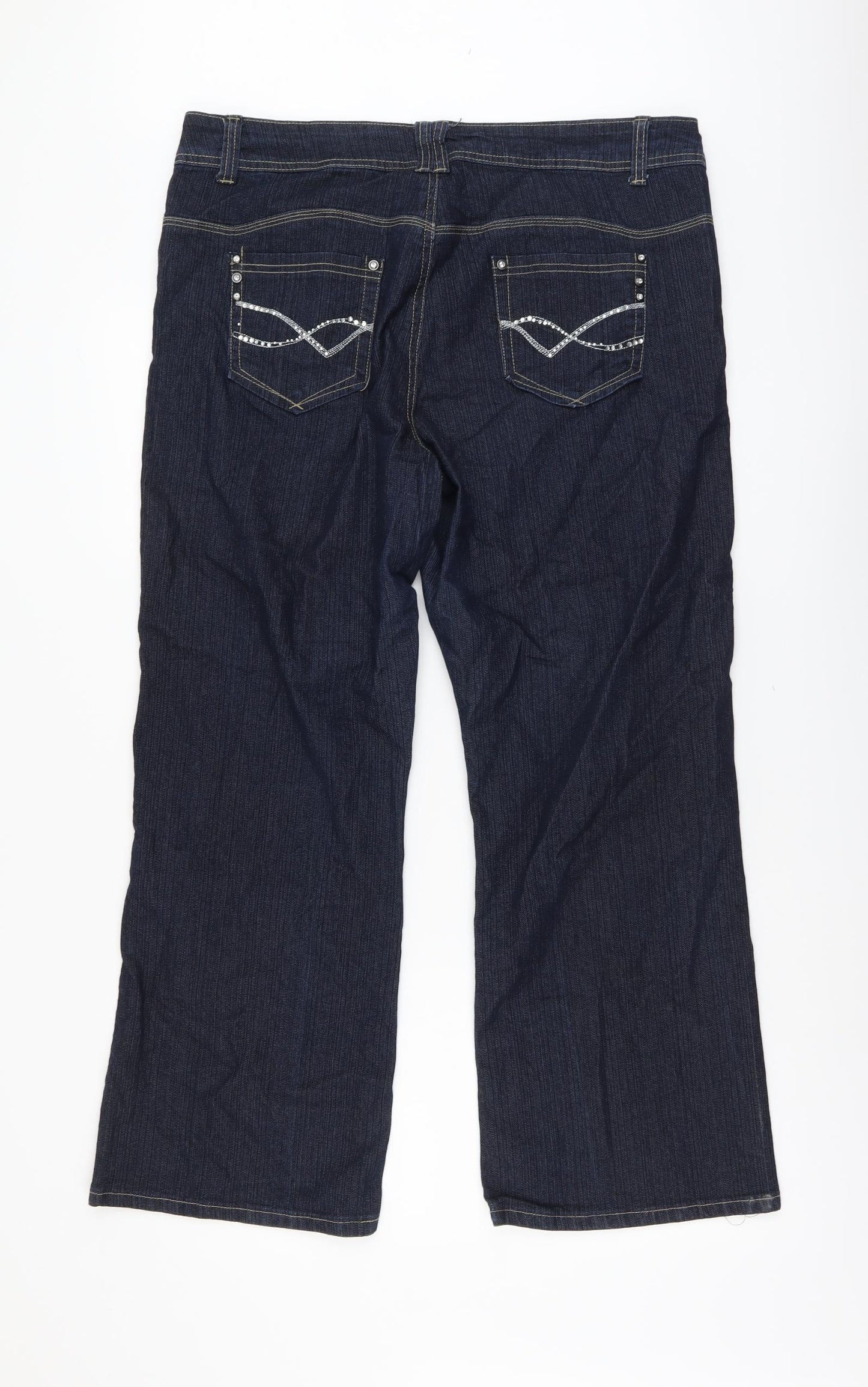 Bonmarché Womens Blue Cotton Bootcut Jeans Size 18 L28 in Regular Button