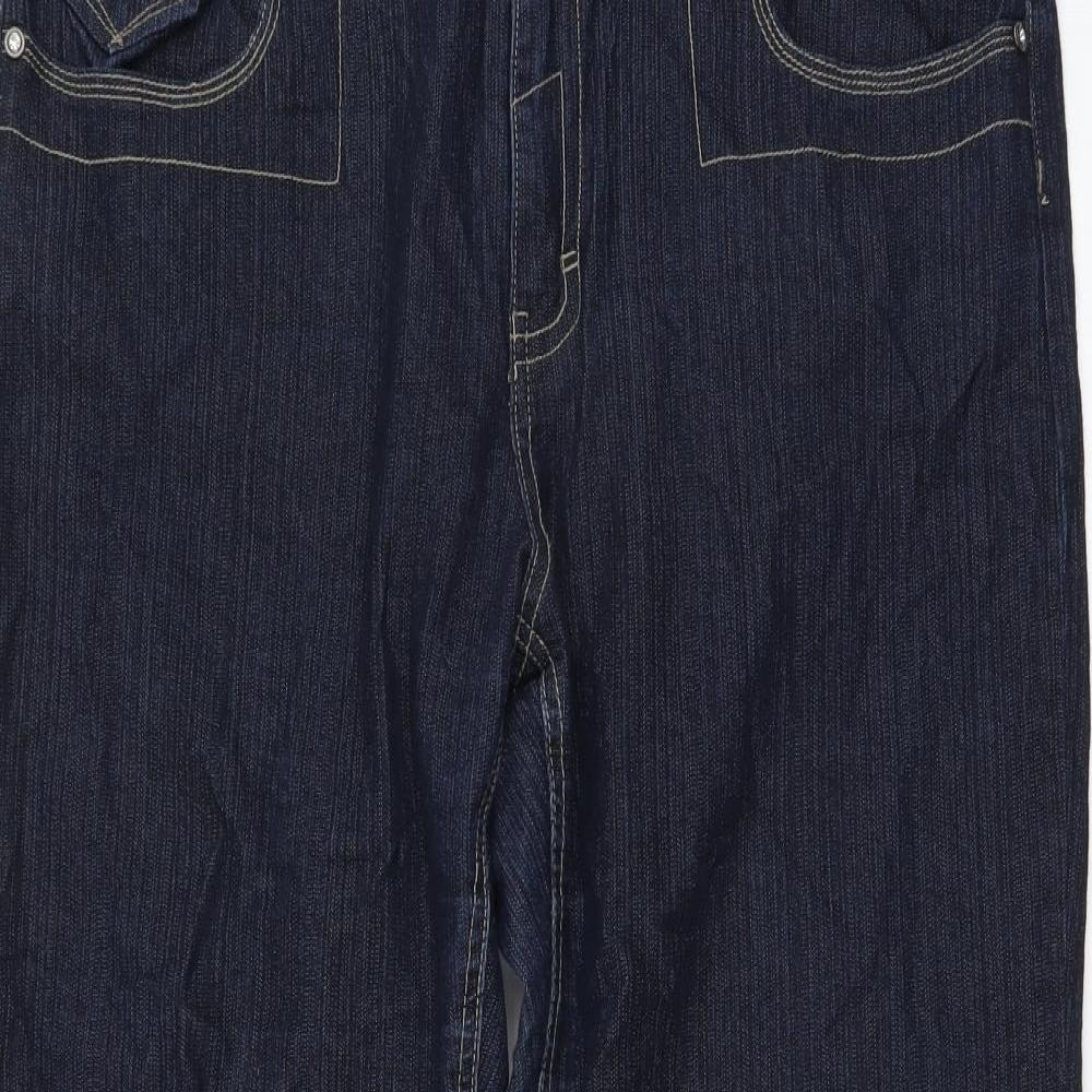 Bonmarché Womens Blue Cotton Bootcut Jeans Size 18 L28 in Regular Button