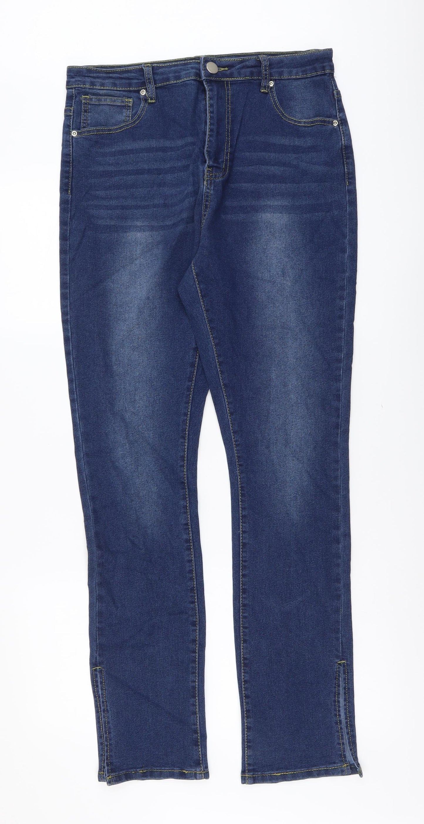 I SAW IT FIRST Womens Blue Cotton Straight Jeans Size 14 L32 in Regular Button