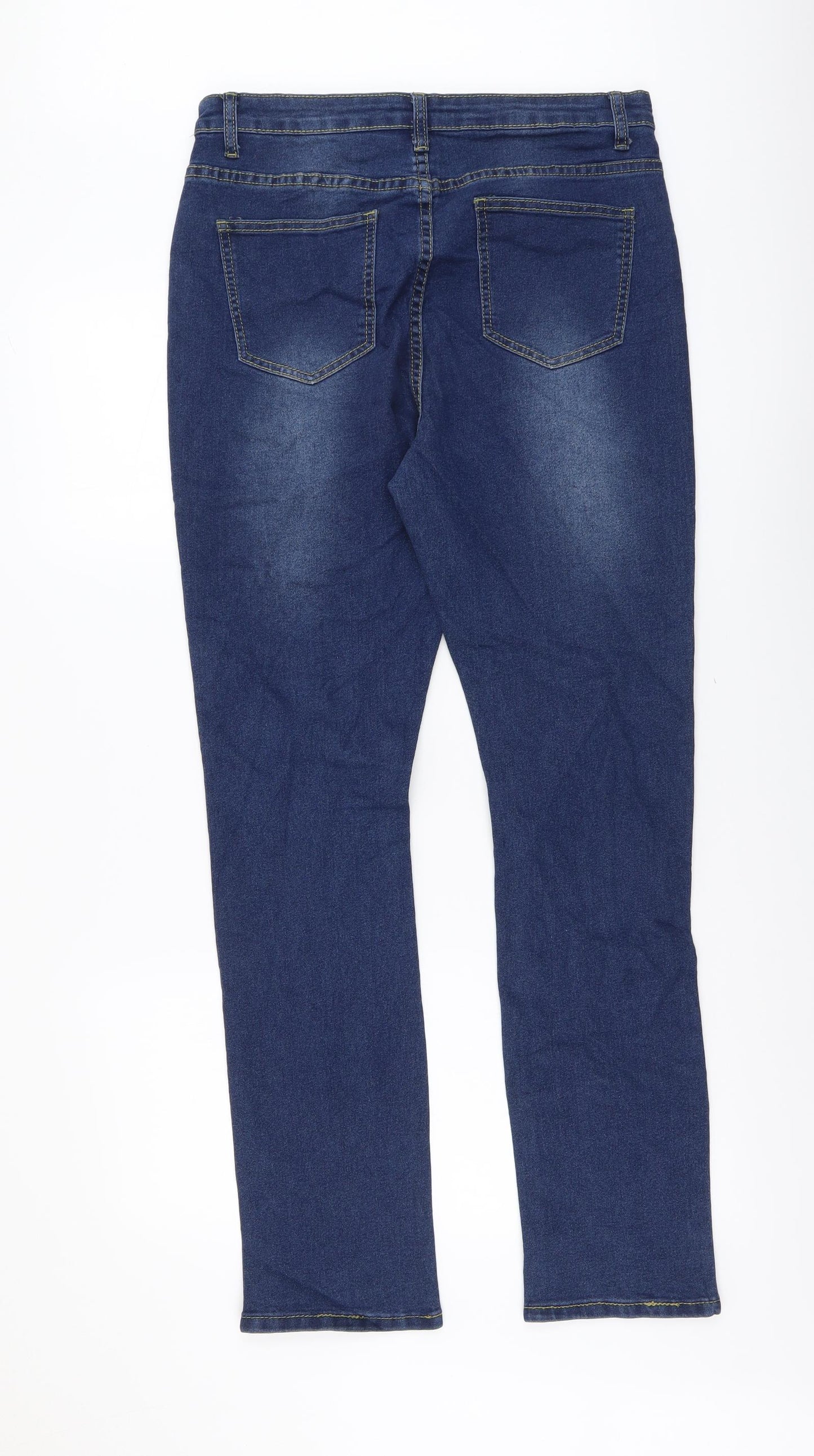 I SAW IT FIRST Womens Blue Cotton Straight Jeans Size 14 L32 in Regular Button