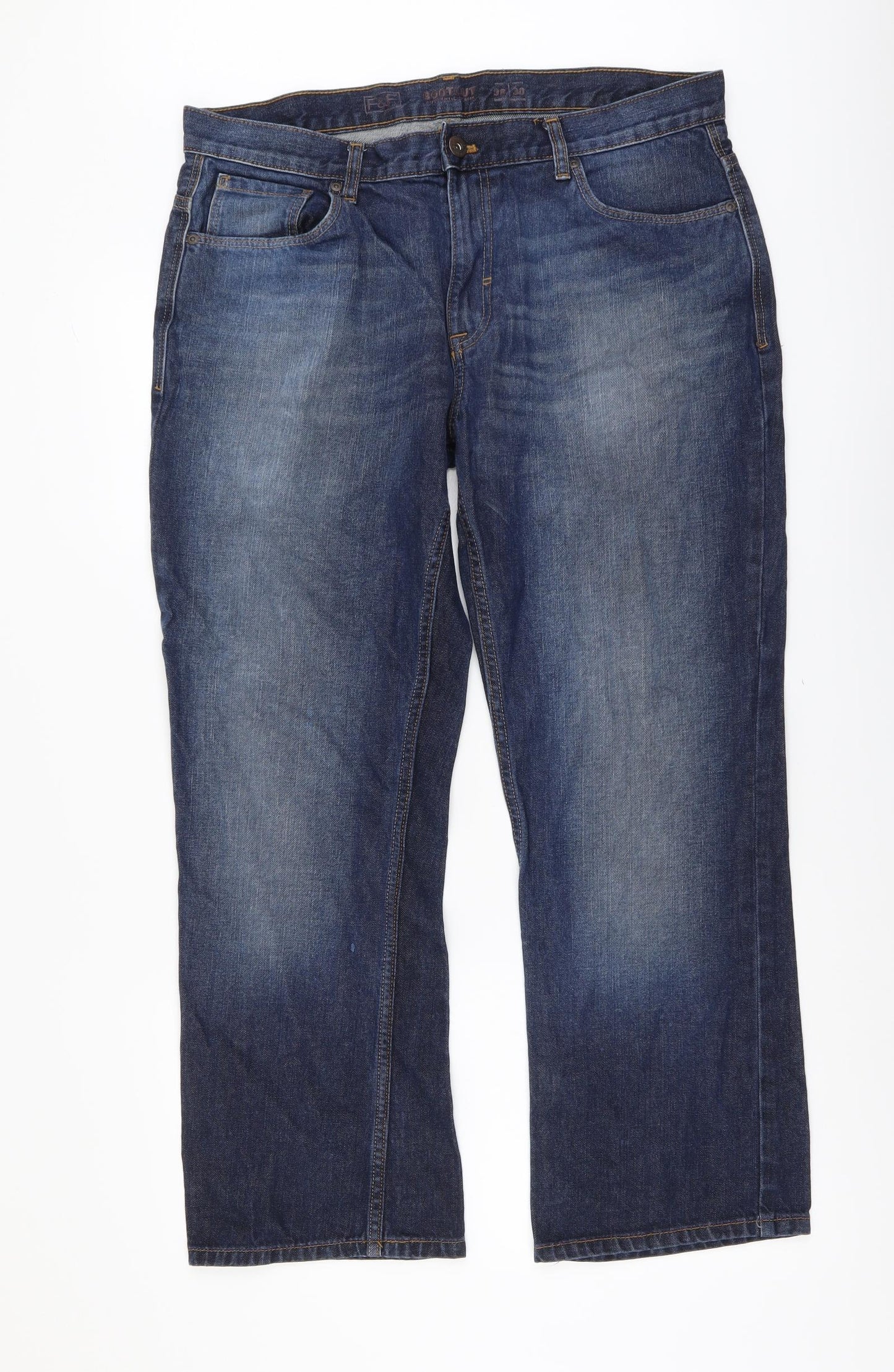 F&F Mens Blue Cotton Bootcut Jeans Size 38 in L32 in Regular Button