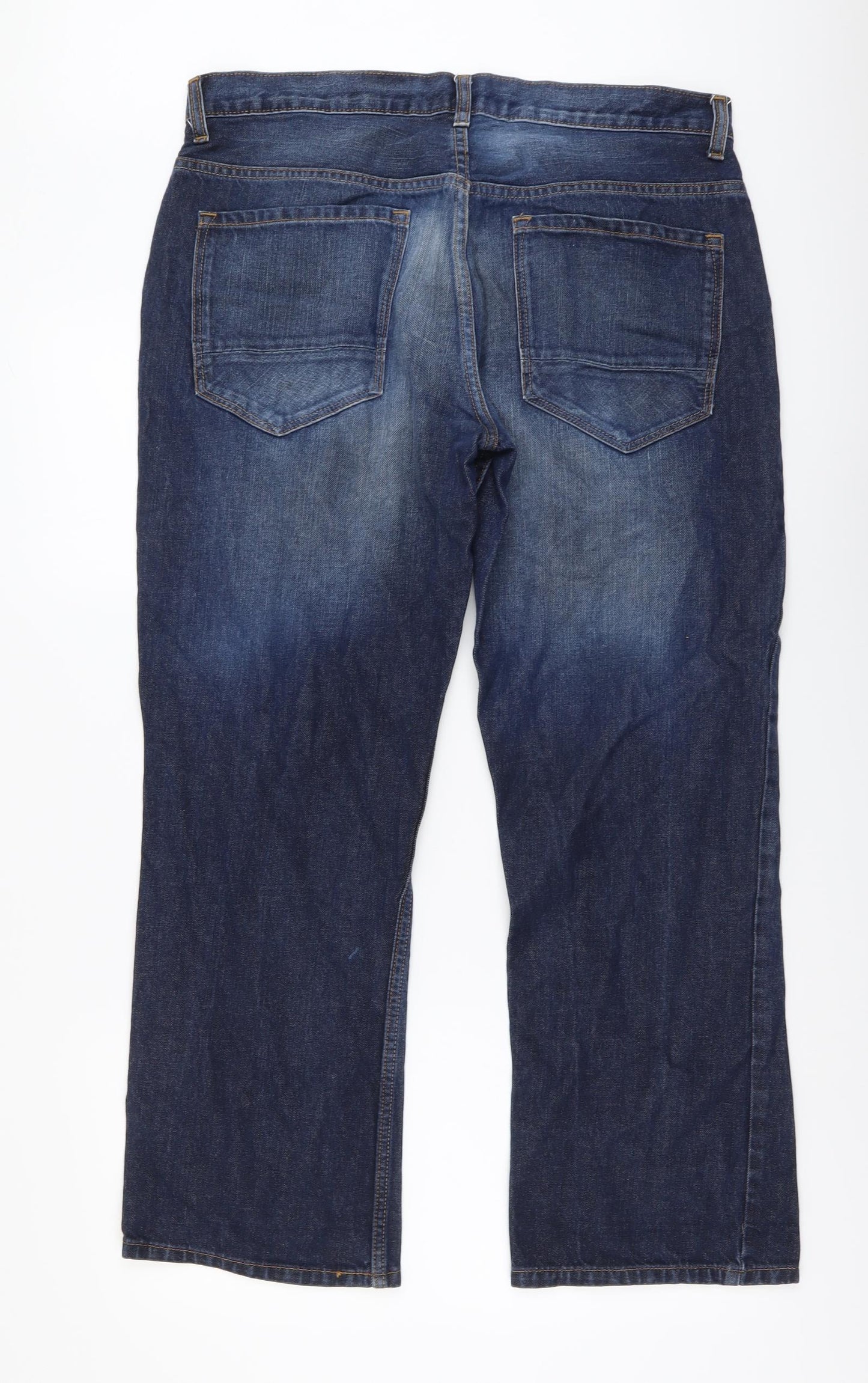 F&F Mens Blue Cotton Bootcut Jeans Size 38 in L32 in Regular Button