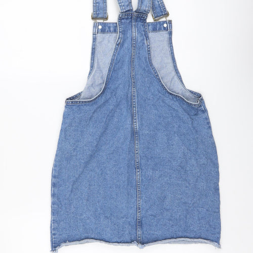 Denim & Co. Womens Blue Cotton Pinafore/Dungaree Dress Size 8 Square Neck Button
