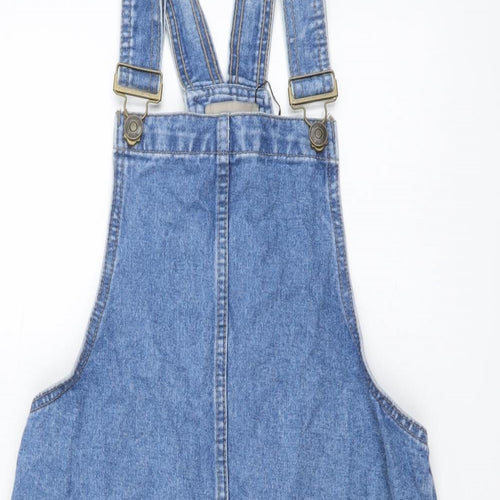 Denim & Co. Womens Blue Cotton Pinafore/Dungaree Dress Size 8 Square Neck Button