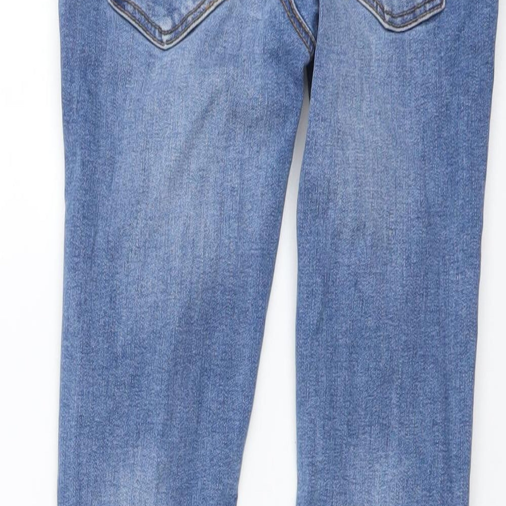 Denim & Co. Girls Blue Cotton Straight Jeans Size 8-9 Years Regular Button - Distressed