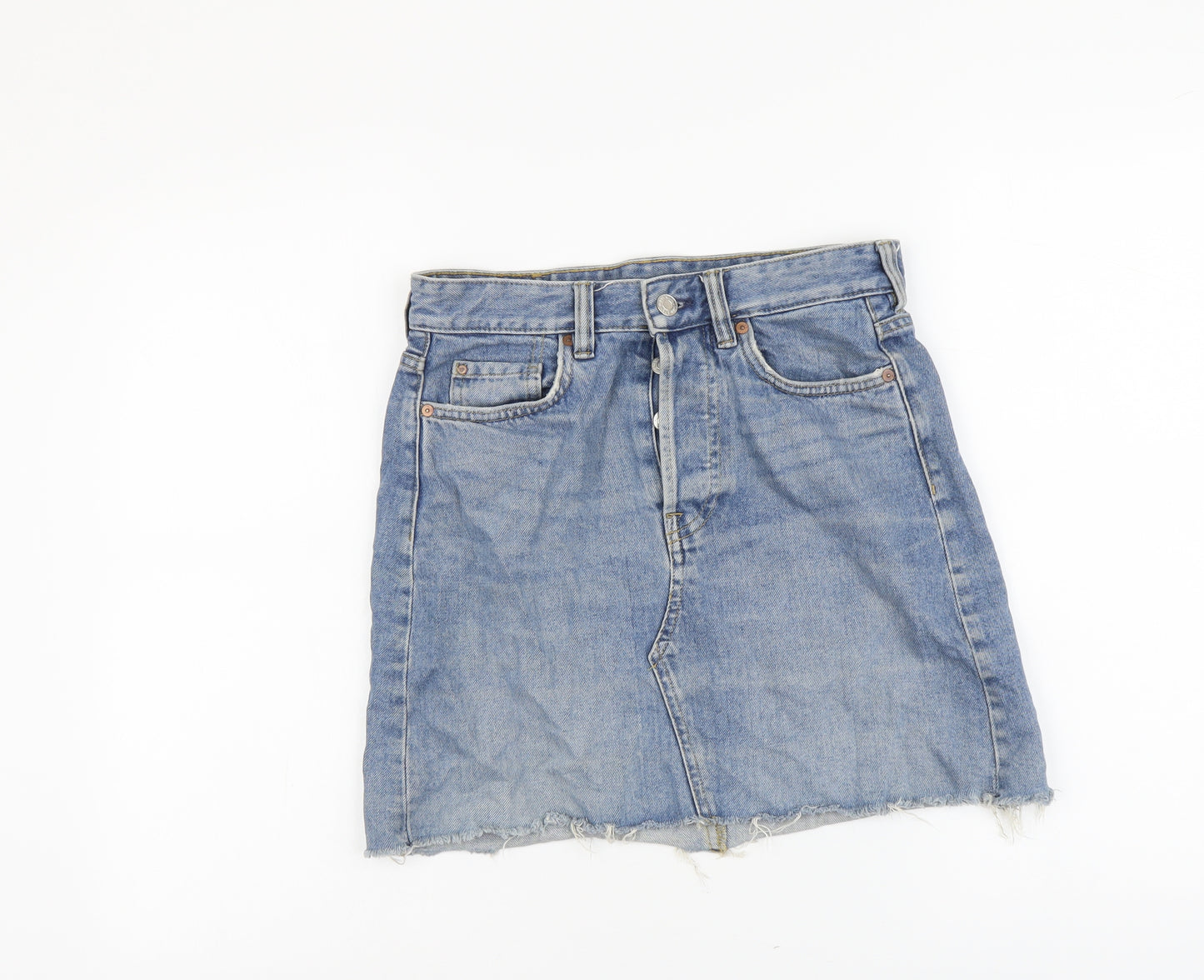 H&M Womens Blue Cotton Mini Skirt Size 8 Button
