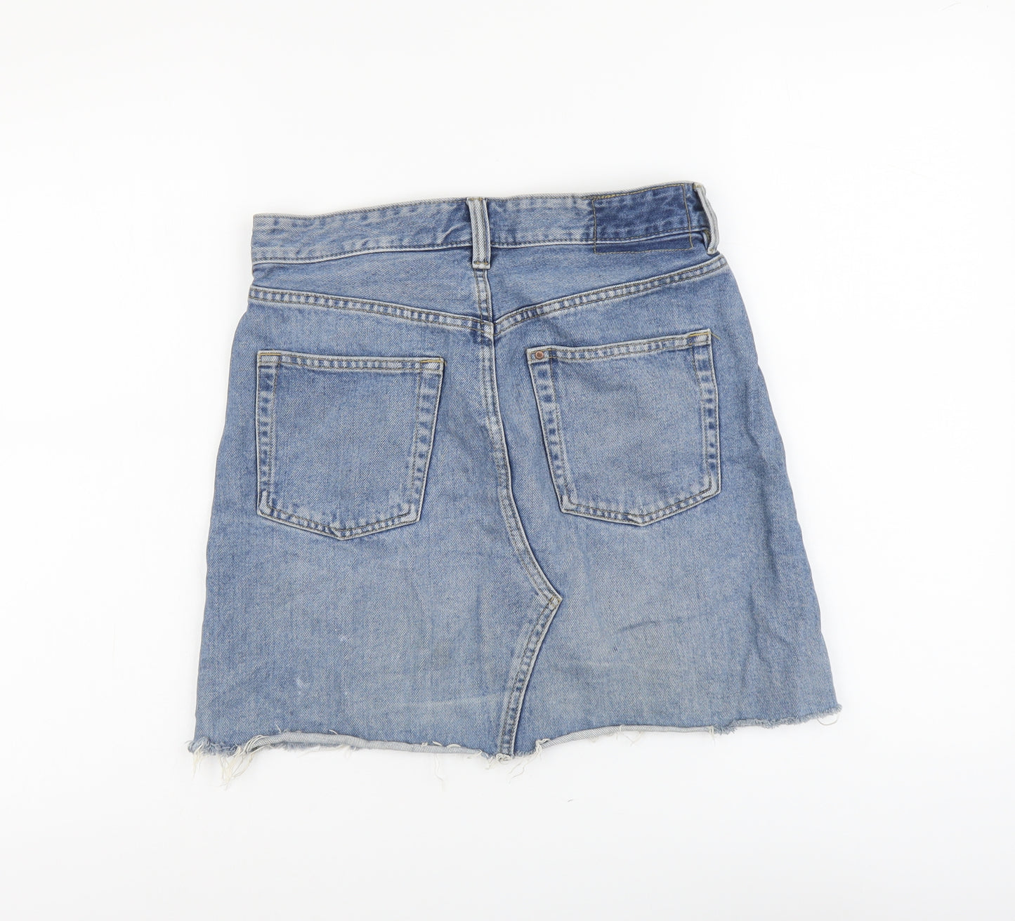 H&M Womens Blue Cotton Mini Skirt Size 8 Button
