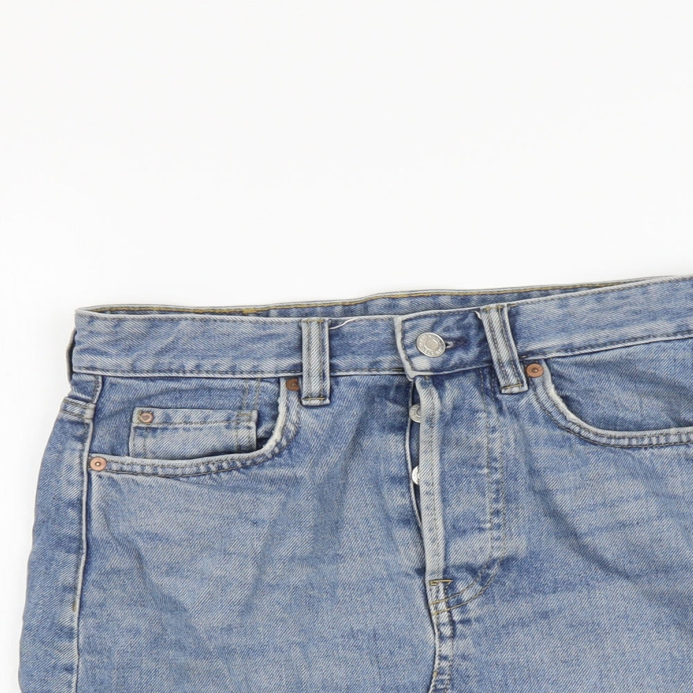 H&M Womens Blue Cotton Mini Skirt Size 8 Button