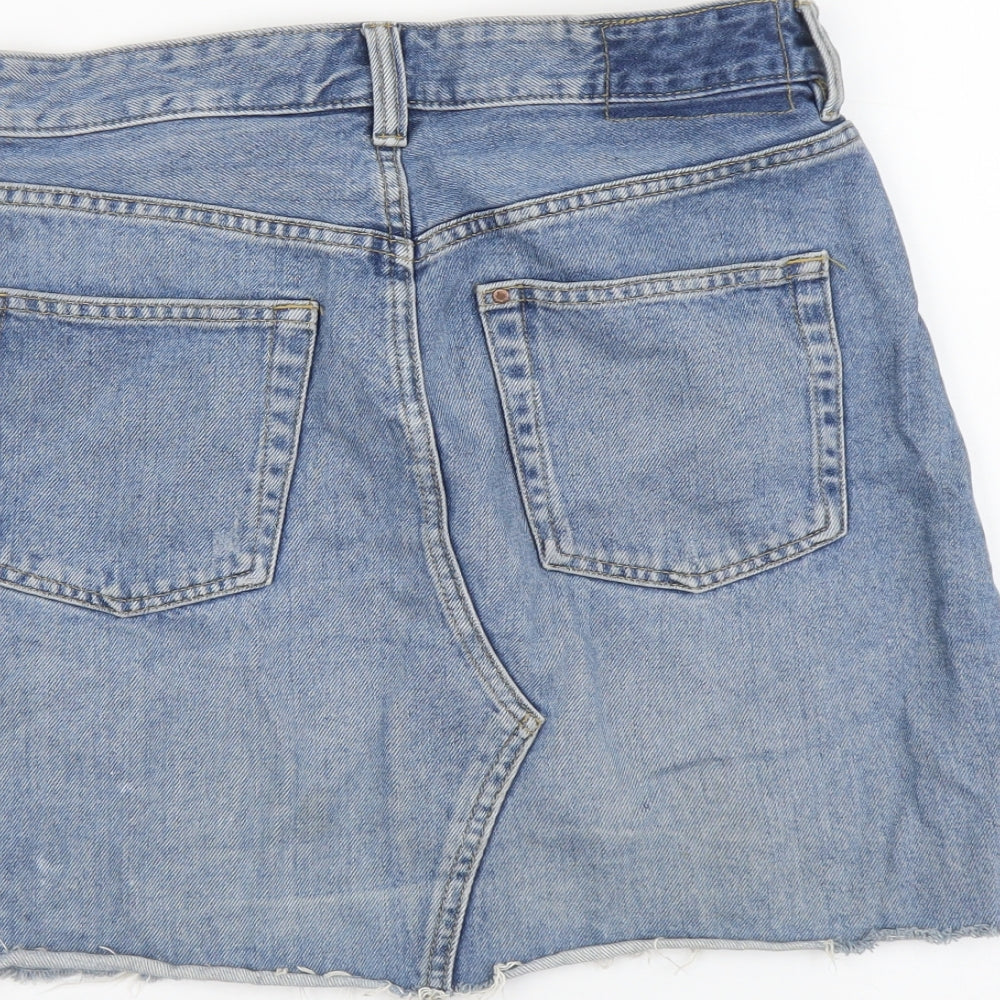 H&M Womens Blue Cotton Mini Skirt Size 8 Button