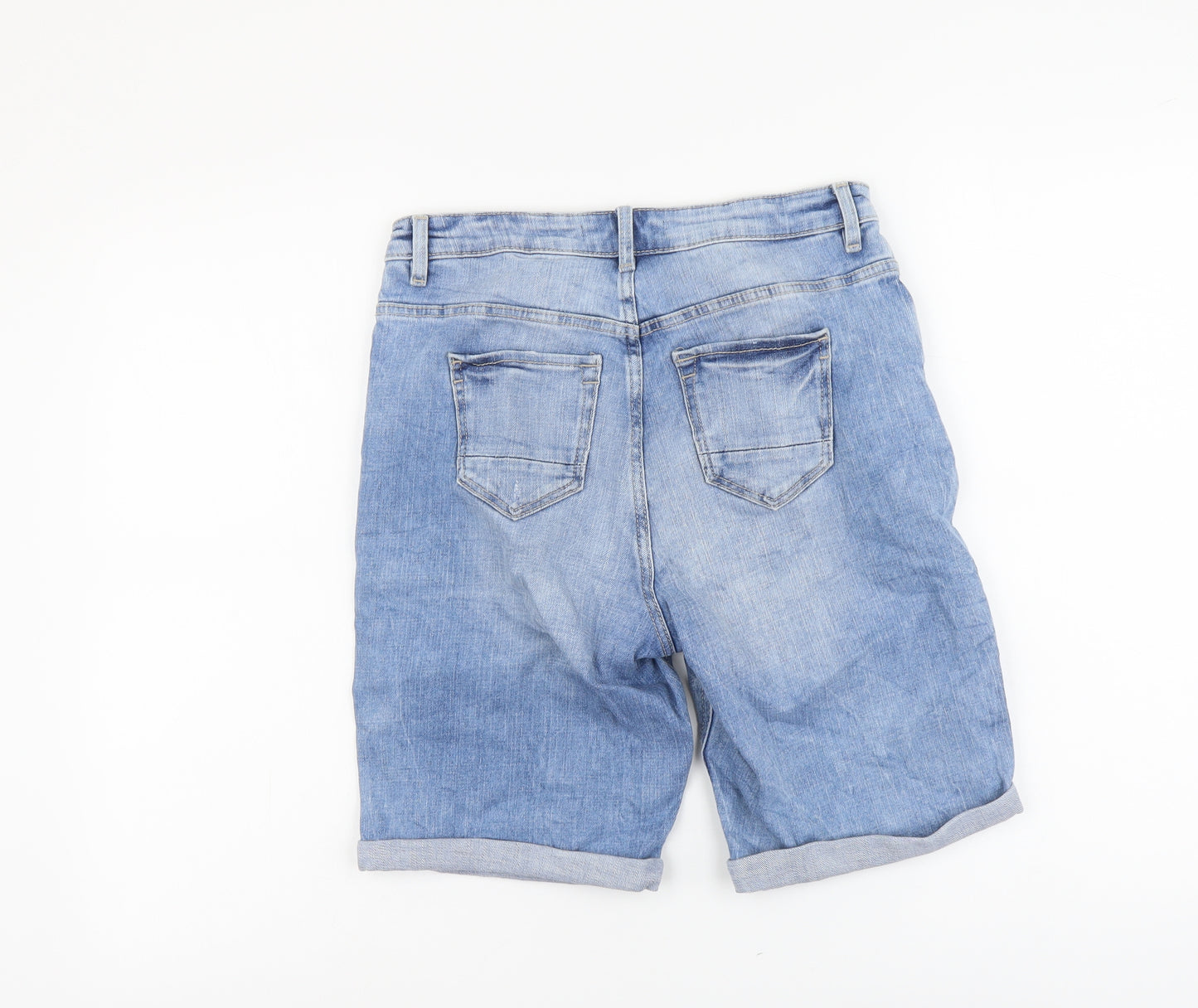Marks and Spencer Womens Blue Cotton Bermuda Shorts Size 8 L9 in Regular Button
