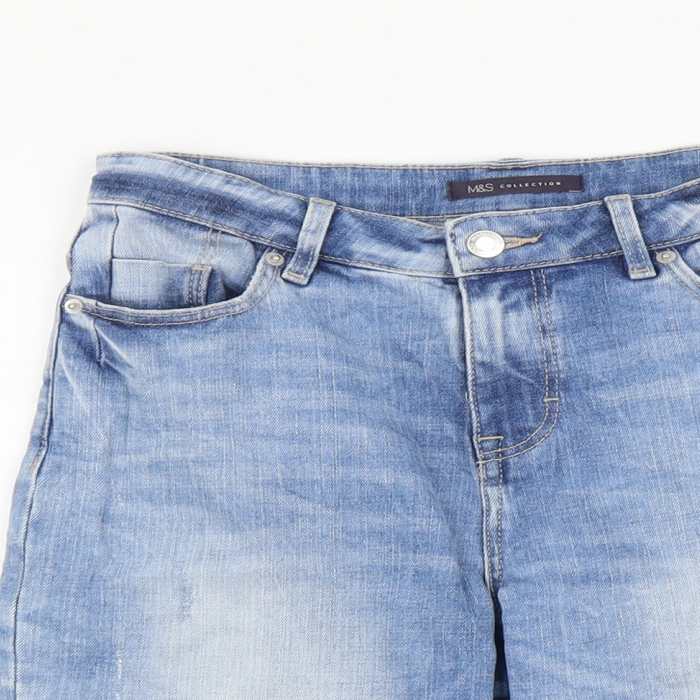 Marks and Spencer Womens Blue Cotton Bermuda Shorts Size 8 L9 in Regular Button