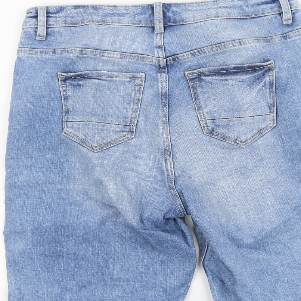 Marks and Spencer Womens Blue Cotton Bermuda Shorts Size 8 L9 in Regular Button