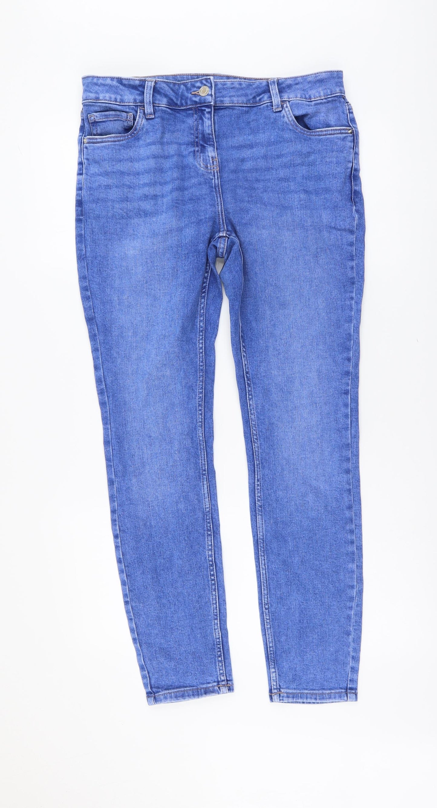 NEXT Womens Blue Cotton Skinny Jeans Size 14 L29 in Regular Button