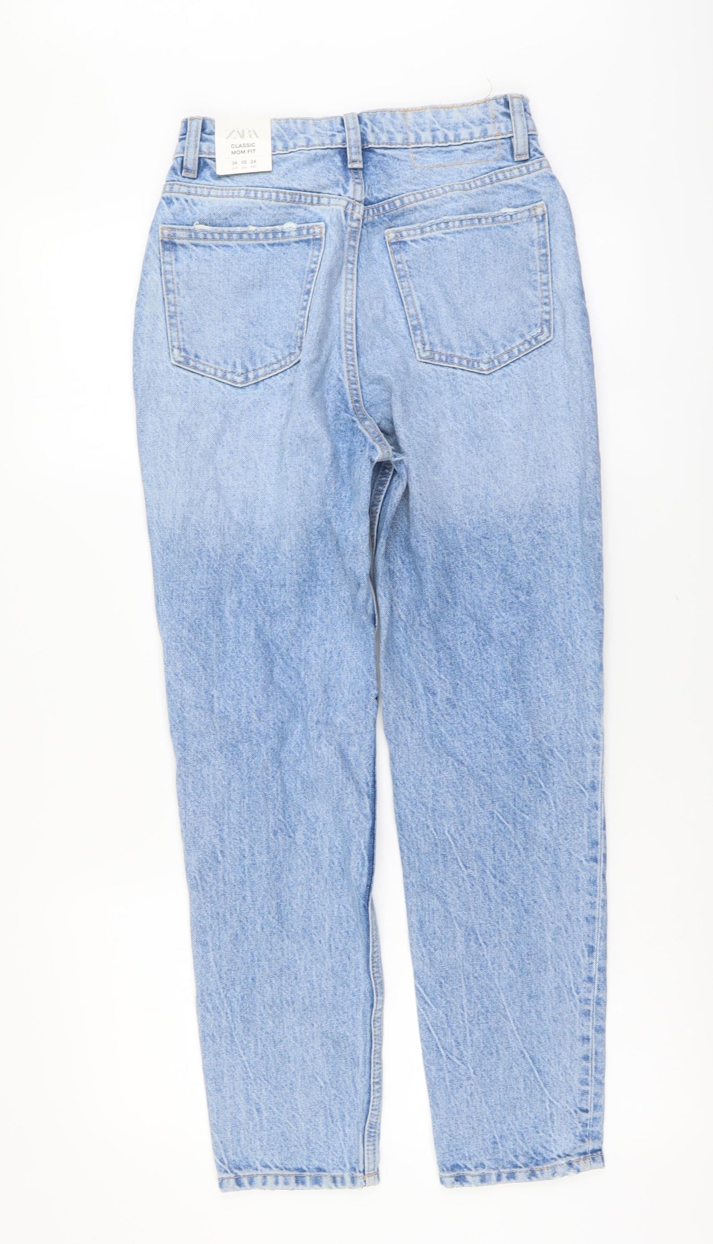 Zara Womens Blue Cotton Mom Jeans Size 6 L27 in Regular Button